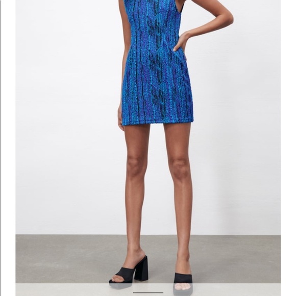 BLUE ZARA MINI DRESS TEXTURED - Picture 4 of 4